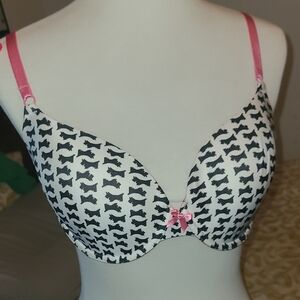Victoria's Secret Black and White Dog Print Bra with Pink Straps